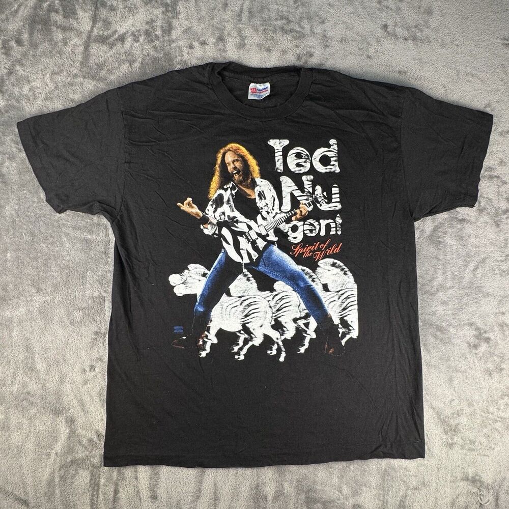 Vintage 90s Ted‎ Nugent Rock Graphic Band T Shirt Hanes Tag XL Made In USA